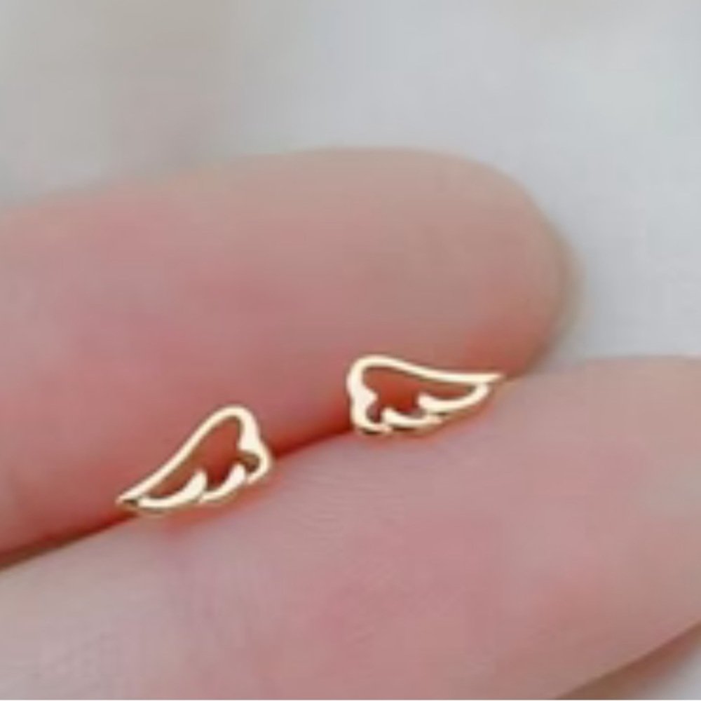 14k OR 925 Sterling Silver Teeny Tiny Gaurdian Angel Wings Micro Stud Ea… - Picture 8 of 11